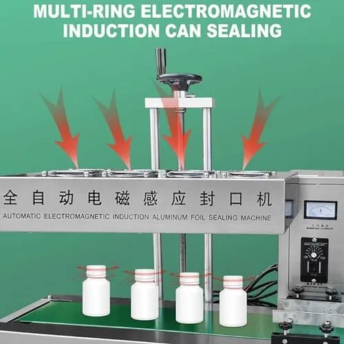 2200W Automatic Foil Sealing Machine ， Continuous Electromagnetic Induction Band Sealer for Plastic Bottles and Bags, Diameter 60-130mm