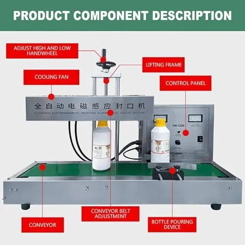 2200W Automatic Foil Sealing Machine ， Continuous Electromagnetic Induction Band Sealer for Plastic Bottles and Bags, Diameter 60-130mm