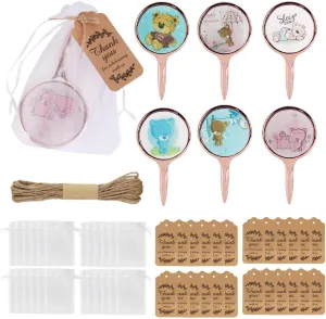 24Pcs Baby Shower Party Favors Bear Compact Mirrors Bulk for Guests, Small Handheld Portable Makeup Mirror with Thank You Tags Organza Bags, for Wedding Souvenir Return Gift(Little Bear Pattern)