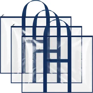 3 Pack Large Poster Storage Bags 31.5"×25.2" PVC Art Portfolio Container Bulletin Board Poster Pocket with Zipper Handle Pockets for Teacher Artist Organization (Blue, Clear)