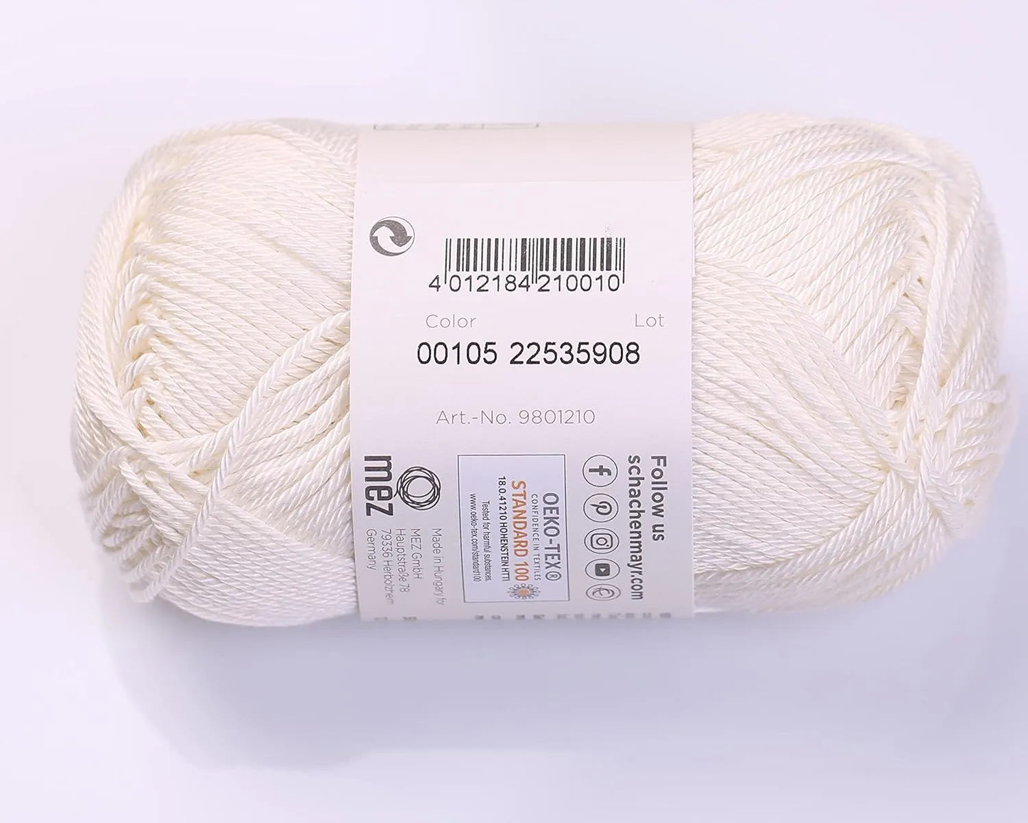 3 Skein SMC Catania Originals Cotton Yarn, Total 5.28 Oz. 100% Cotton, Each 1.76 Oz (50g) / 136 Yrds (125 m), Fine-Sport 2 (9801210-00105 - Light Cream, 3 Pack)