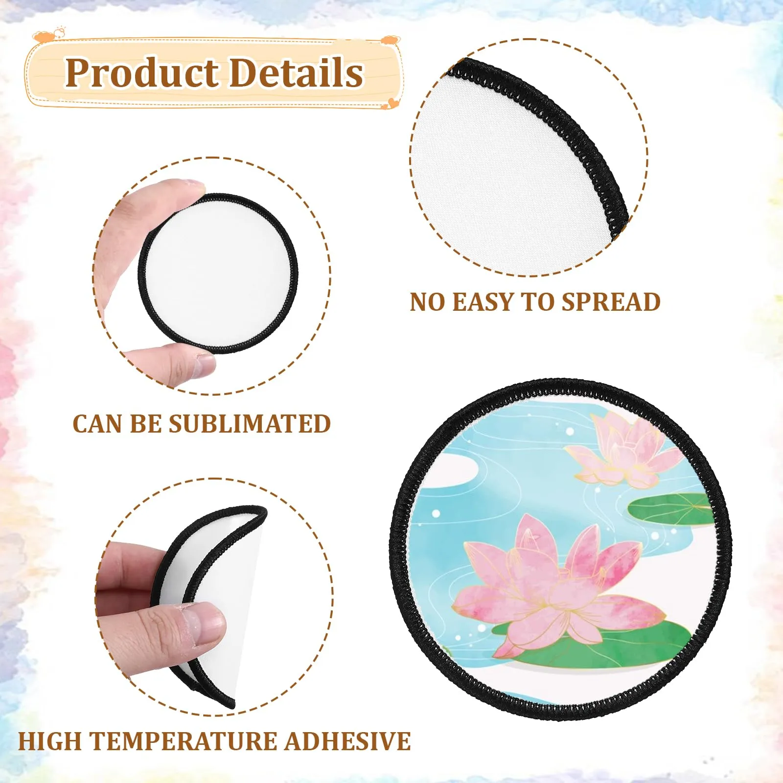 30Pcs Sublimation Blanks Patches Iron On Blank Patches Large Iron-on Patch with Black Border Exquisite Fabric Patches for DIY Crafts Hats Caps Backpack Uniforms (Round)