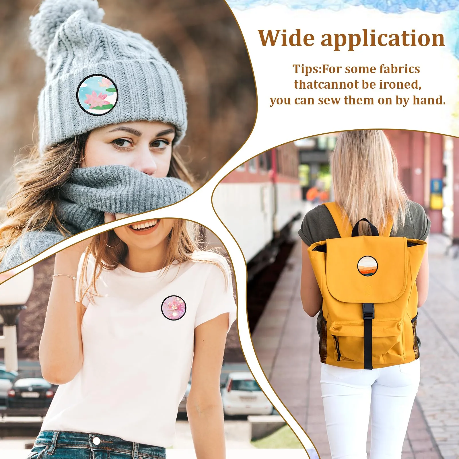 30Pcs Sublimation Blanks Patches Iron On Blank Patches Large Iron-on Patch with Black Border Exquisite Fabric Patches for DIY Crafts Hats Caps Backpack Uniforms (Round)