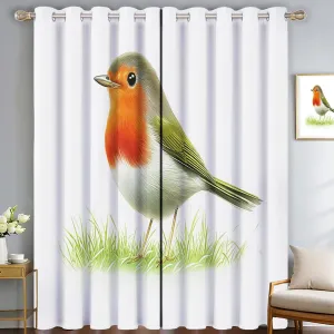 3D Watercolor Meadow Blackout Curtains for Home Decor,Robin Rod Pocket Thermal Insulated Drapes Darkening Window Curtain for Girls Boy Bedroom Living Room 42" W × 63" L (Pack of 2)