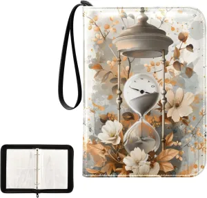 4 Pockets Trading Card Album Holder Book Folder Sports Card Binder Sand Clock Pattern 400 Double Side Pockets for 3 Ring Binder Zipper