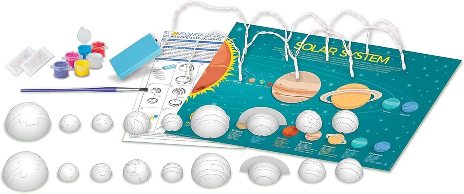 4M: STEAM Powered Kids: Solar System String Lights - Assemble & Paint Your Mini-Planetarium, LED Lights, DIY Outer Space Art & Craft Kit, Kids Ages 5 