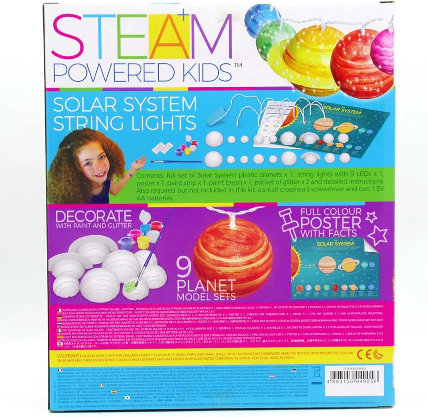 4M: STEAM Powered Kids: Solar System String Lights - Assemble & Paint Your Mini-Planetarium, LED Lights, DIY Outer Space Art & Craft Kit, Kids Ages 5 