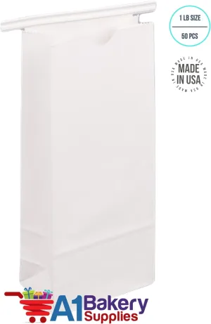 50 Pack Bakery Bags Paper Bags Tin Tie Tab Lock Bags Bags Cookie Bags, Coffee Bags Tin Tie Bags Tin Tie Bags (1 LB White with NO Window)