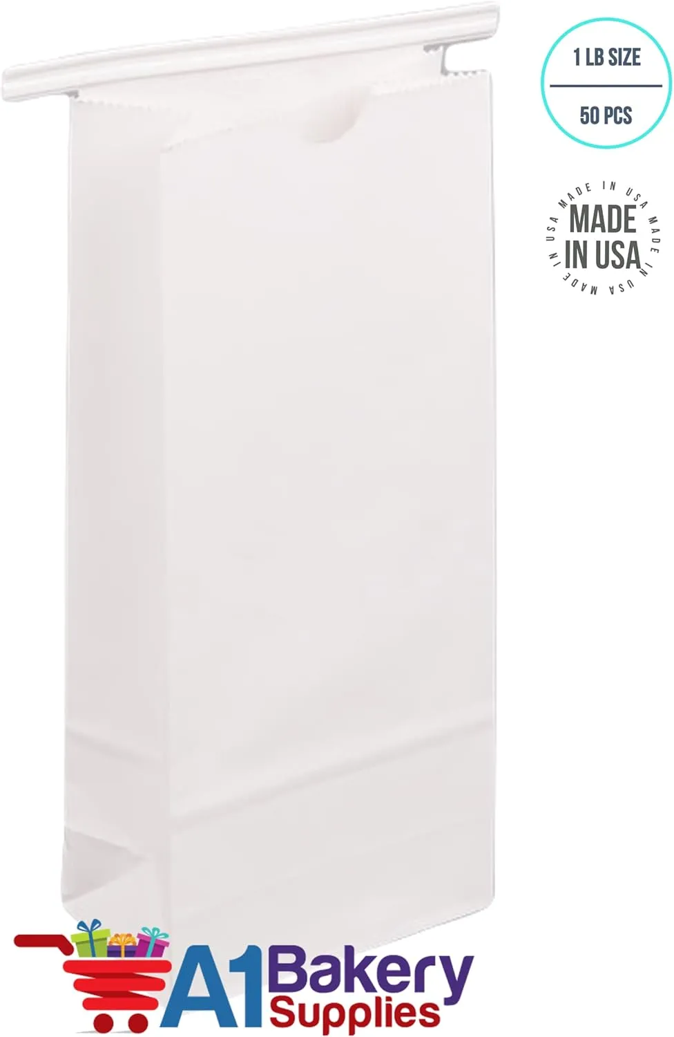 50 Pack Bakery Bags Paper Bags Tin Tie Tab Lock Bags Bags Cookie Bags, Coffee Bags Tin Tie Bags Tin Tie Bags (1 LB White with NO Window)