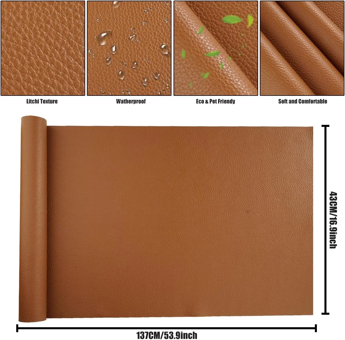 53.9x16.9 Inch Clay Brown Upholstery Faux Leather Fabric Vinyl Rolls for Furniture Cover Reupholster Sofa Chairs Cushiones Earrings Hair Bows Decorations
