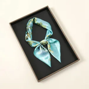 60*60cm Luxury Floral Print Silk Square Scarf Women Soft Satin Kerchief Neckerchief Head Hijab Lady Headband Foulard Bag Ribbon