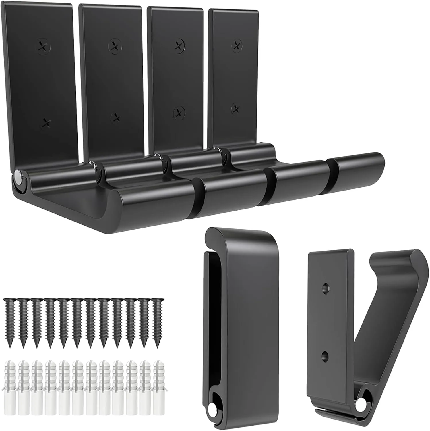 6Pcs 3'' Folding Coat Hooks Black Foldable Hooks Aluminum Alloy Wall Hooks Headphones Holder Wall Mounted with 12pcs Screws Set for Hanging Coats, Bags, Hat, Towel, Keys