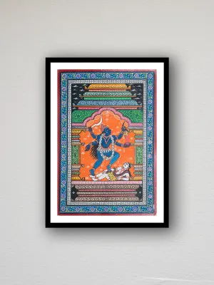 A Fusion of Power and Grace: Maa Kali's Roudra Roop Shines in Mandapa Pattachitra Painting by Apindra Swain
