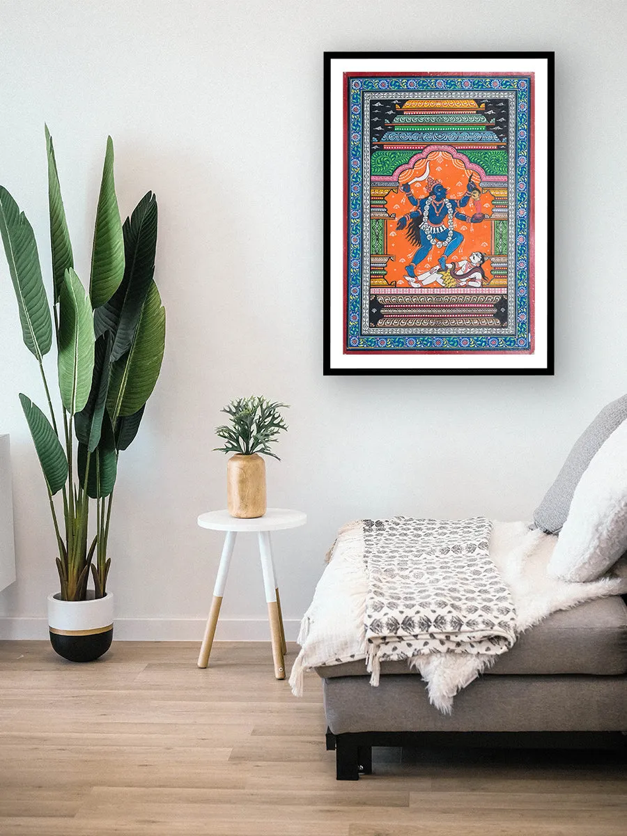 A Fusion of Power and Grace: Maa Kali's Roudra Roop Shines in Mandapa Pattachitra Painting by Apindra Swain