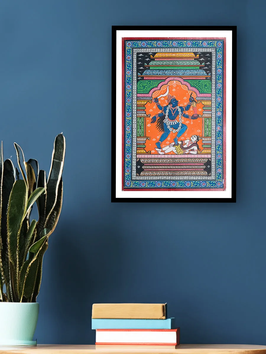 A Fusion of Power and Grace: Maa Kali's Roudra Roop Shines in Mandapa Pattachitra Painting by Apindra Swain