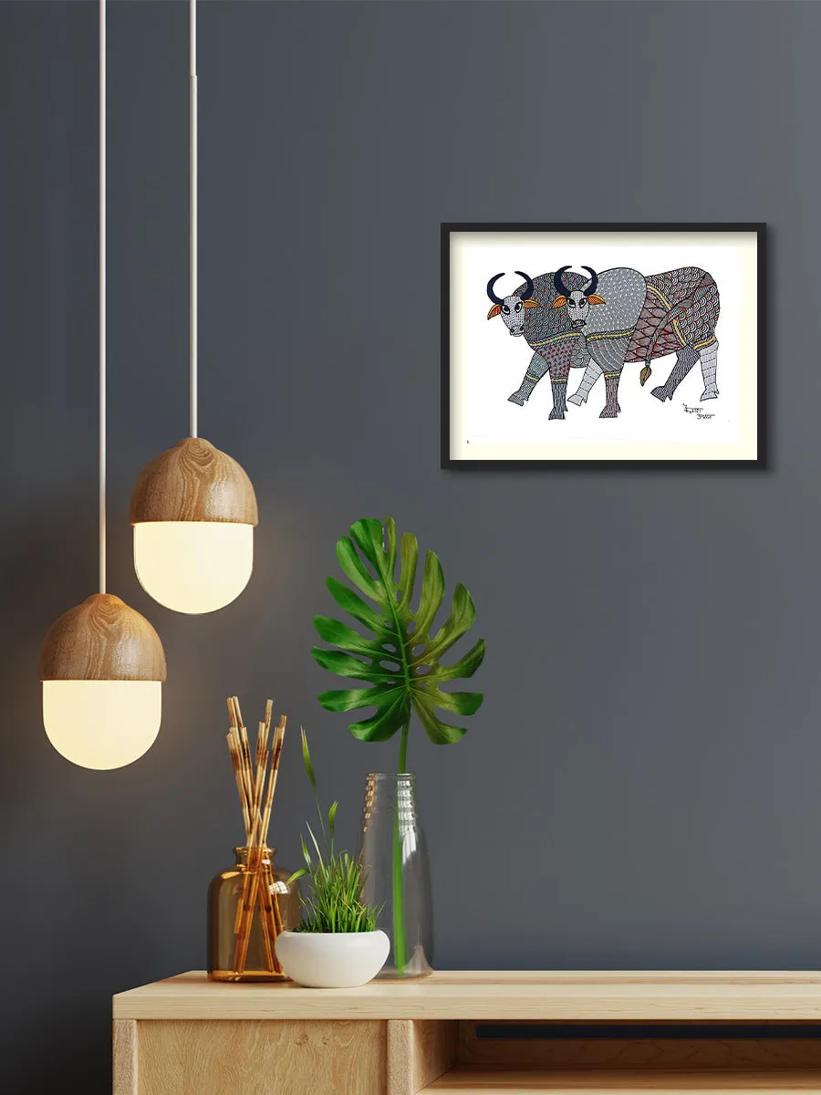 A Serenade of Colors and Monochromatic Contrasts Gond Painting by Kailash Pradhan