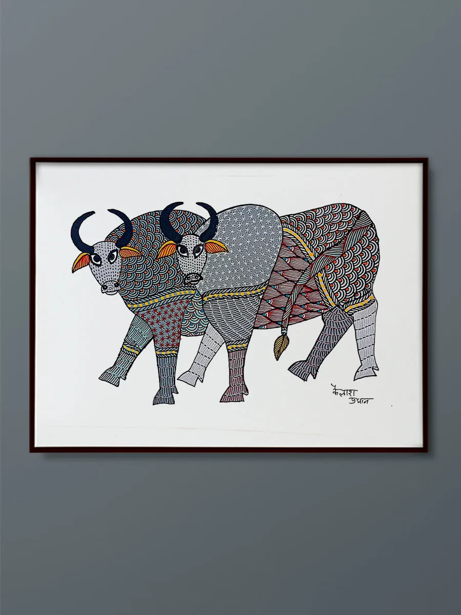 A Serenade of Colors and Monochromatic Contrasts Gond Painting by Kailash Pradhan