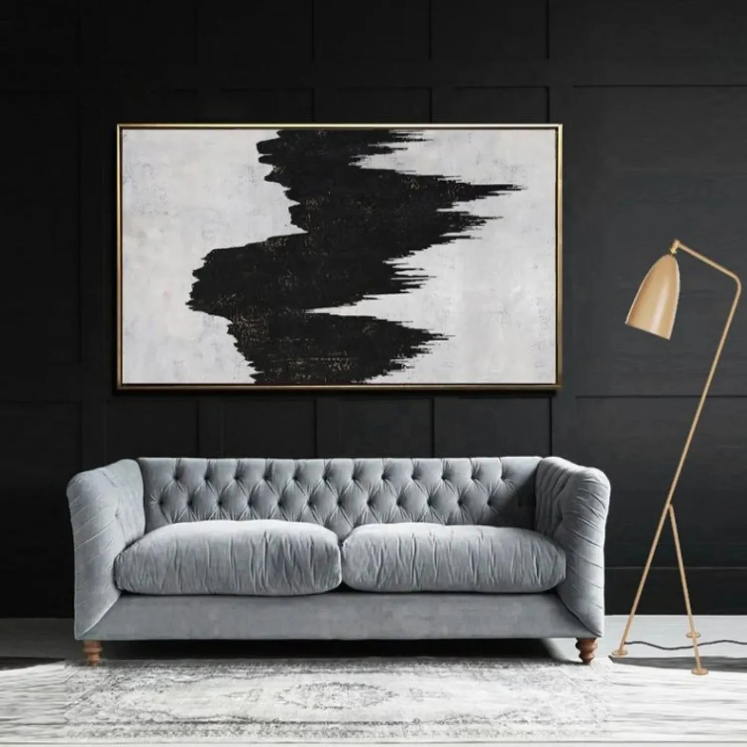 Abstract Black and White Minimalist Swirl Painting