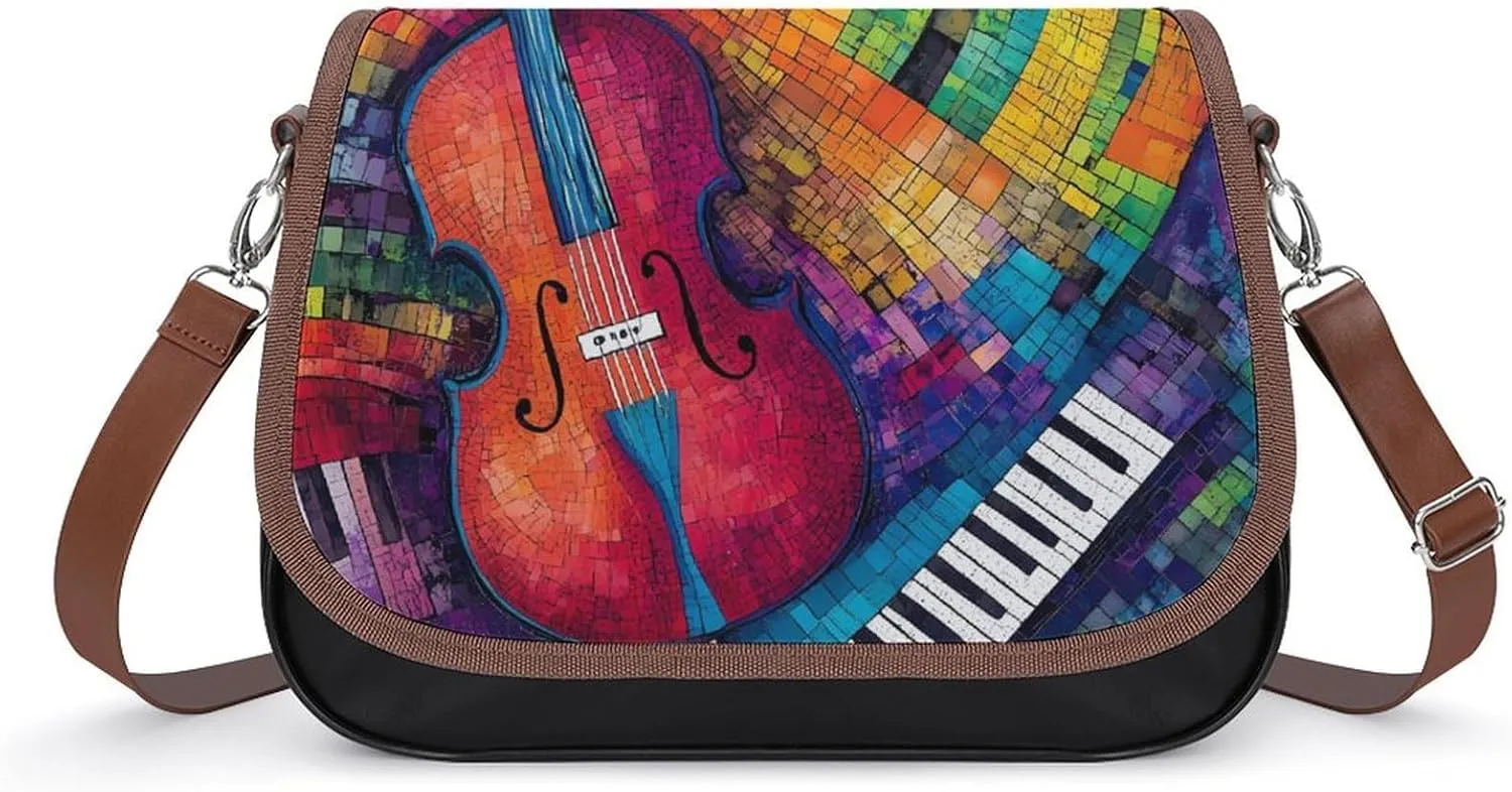 Abstract Musical Instrument Violin Piano Keys Fashion Crossbody Bags for Women Lightweight Shoulder Handbags Travel Purse with Strap Custom Gifts