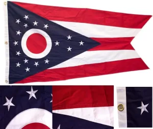 AES 3X5 Embroidered Sewn State of Ohio 100% Cotton 3'x5' Flag Grommets Fade Resistant Double Stitched Premium Penant House Banner Grommets