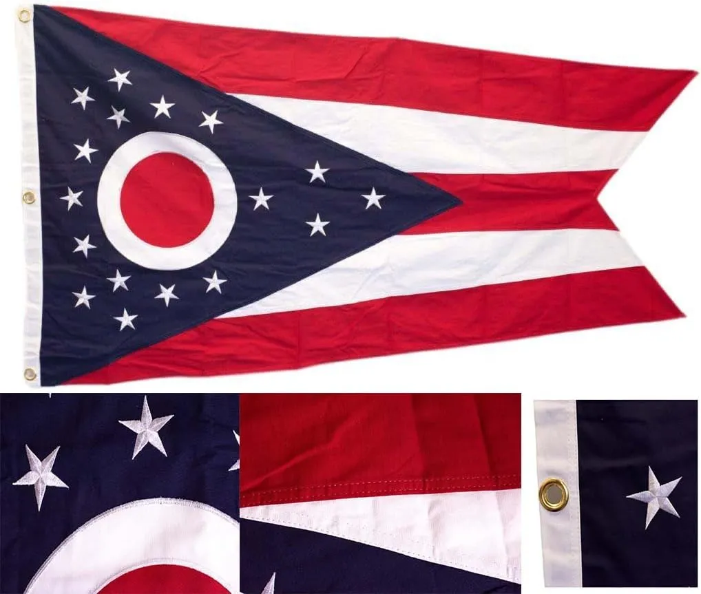 AES 3X5 Embroidered Sewn State of Ohio 100% Cotton 3'x5' Flag Grommets Fade Resistant Double Stitched Premium Penant House Banner Grommets