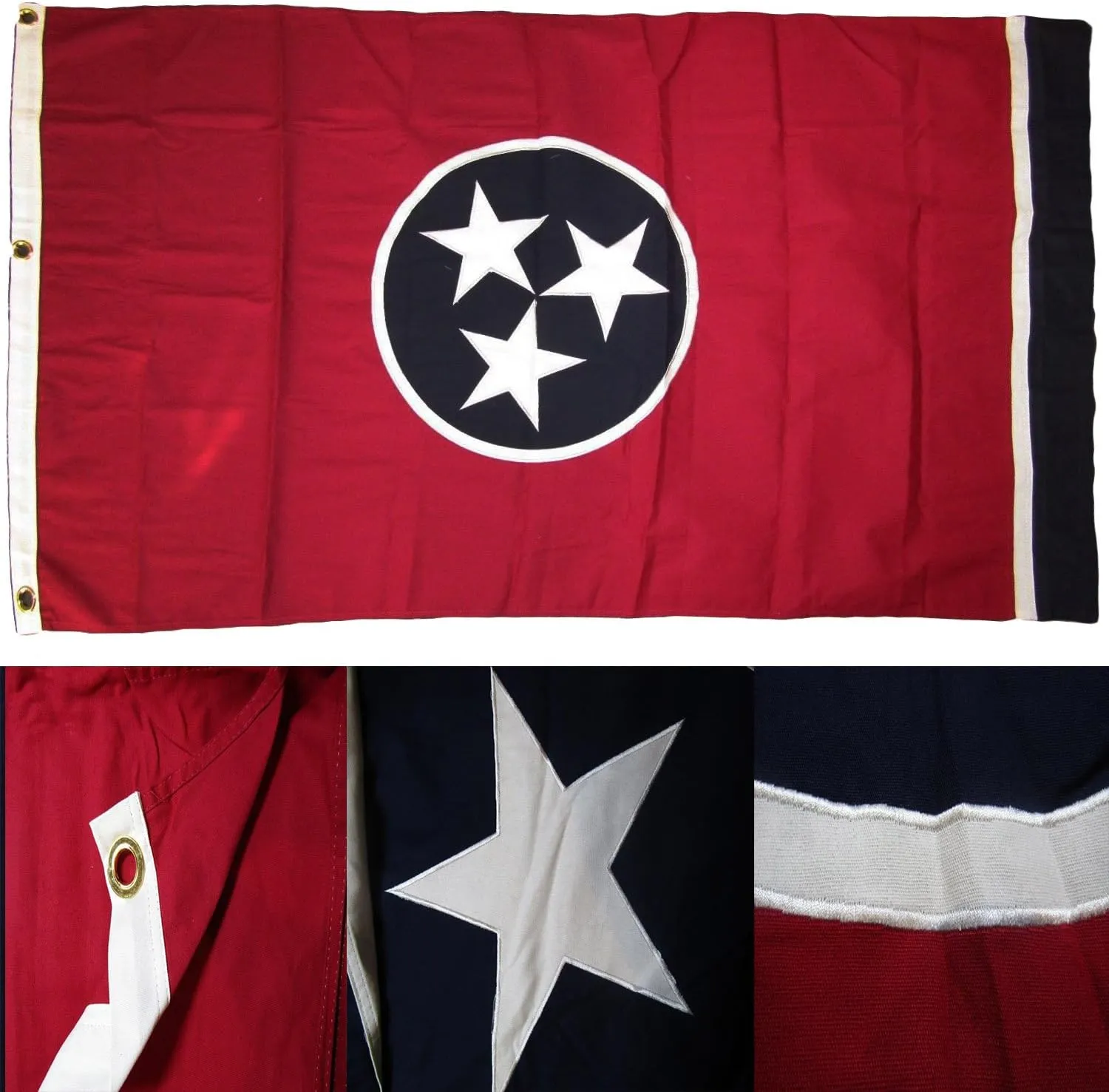 AES 5x9.5 ft Embroidered Sewn State of Tennessee TN United States USA Cotton Casket Burial Flag Fade Resistant Double Stitched Premium Penant House Banner Grommets