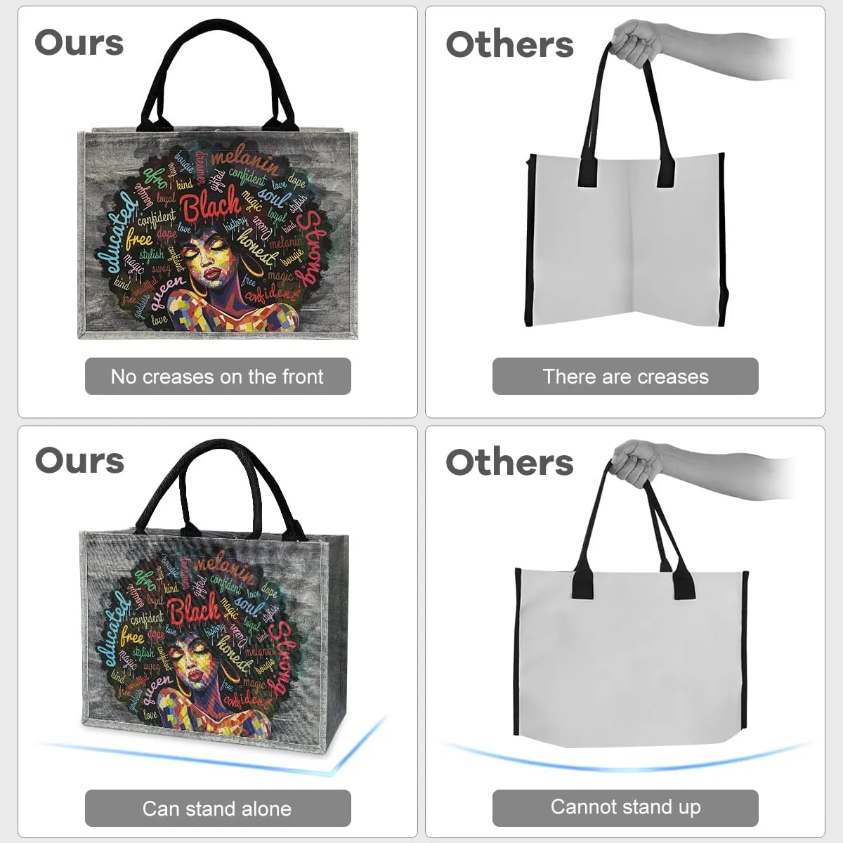 African American Tote Bags For Women Black Art Shoulder Bags Black Women Handbag For Work Beach Travel Gym