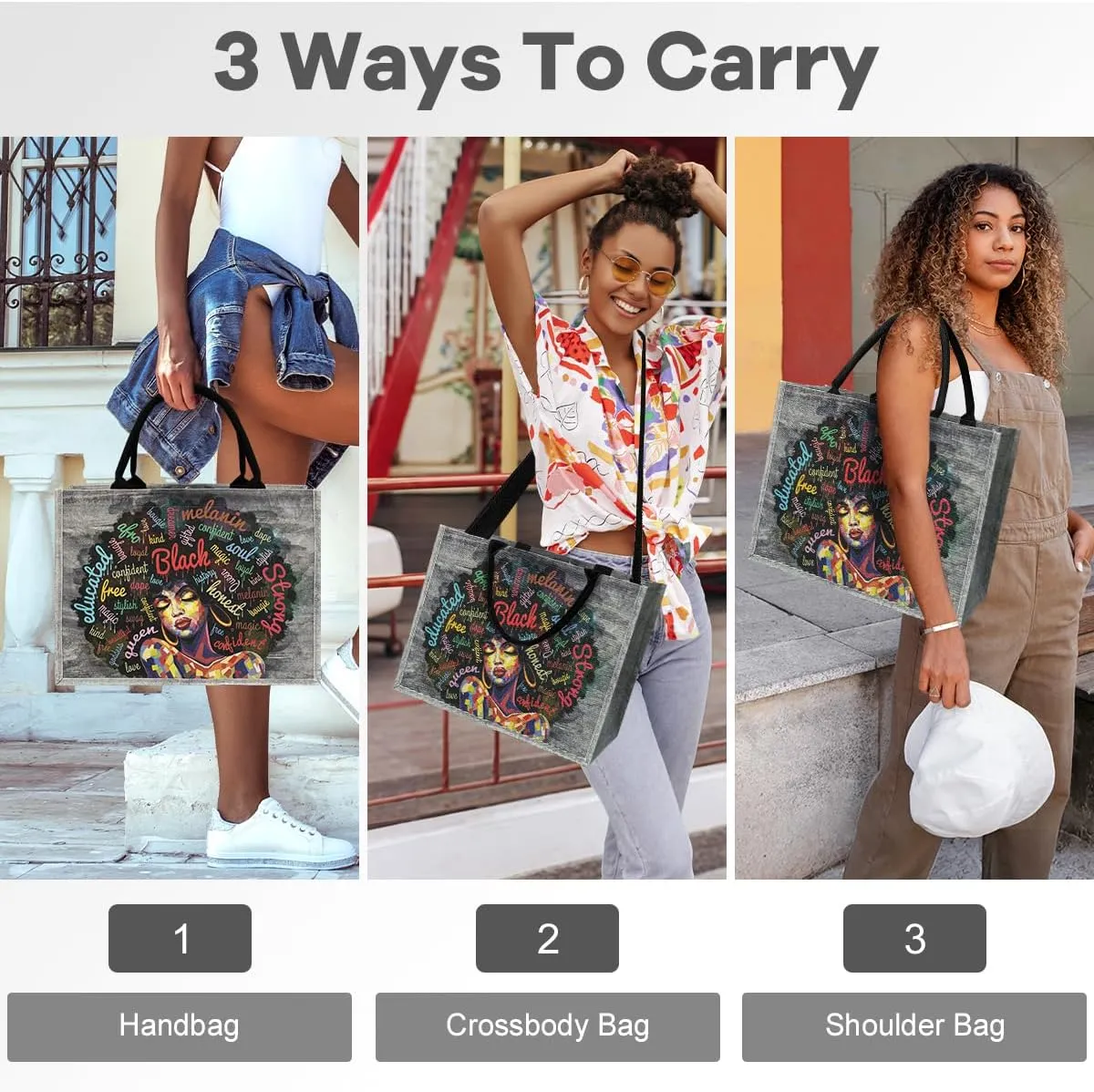 African American Tote Bags For Women Black Art Shoulder Bags Black Women Handbag For Work Beach Travel Gym