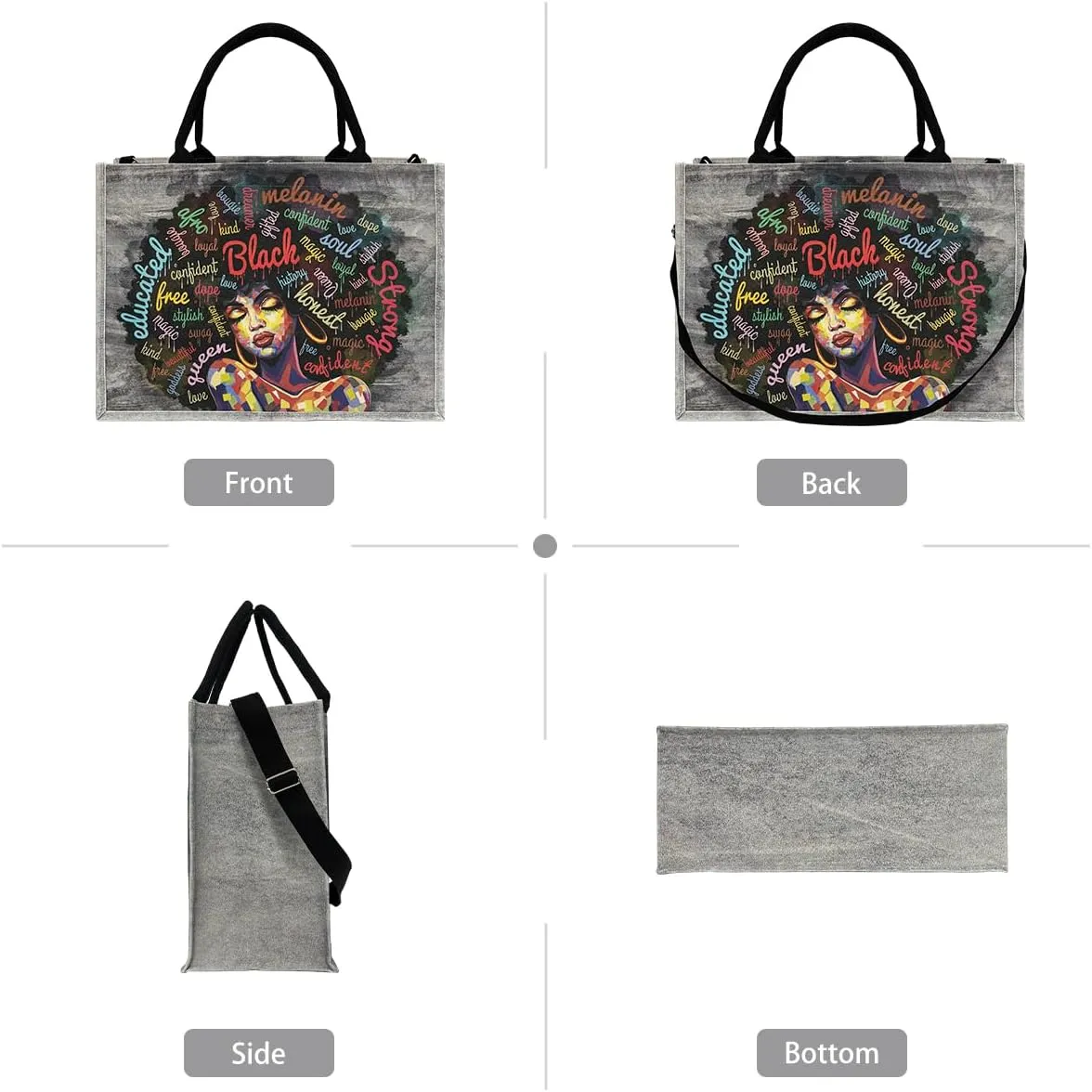 African American Tote Bags For Women Black Art Shoulder Bags Black Women Handbag For Work Beach Travel Gym
