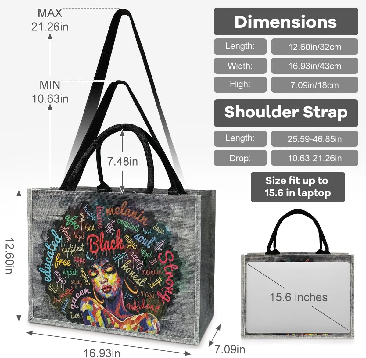 African American Tote Bags For Women Black Art Shoulder Bags Black Women Handbag For Work Beach Travel Gym