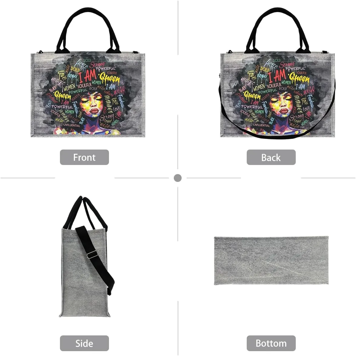 African American Tote Bags For Women with Adjustable Strap Black Art Shoulder Handbag For Work Beach Travel Gym