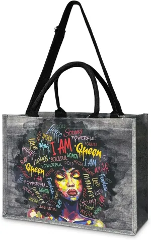 African American Tote Bags For Women with Adjustable Strap Black Art Shoulder Handbag For Work Beach Travel Gym