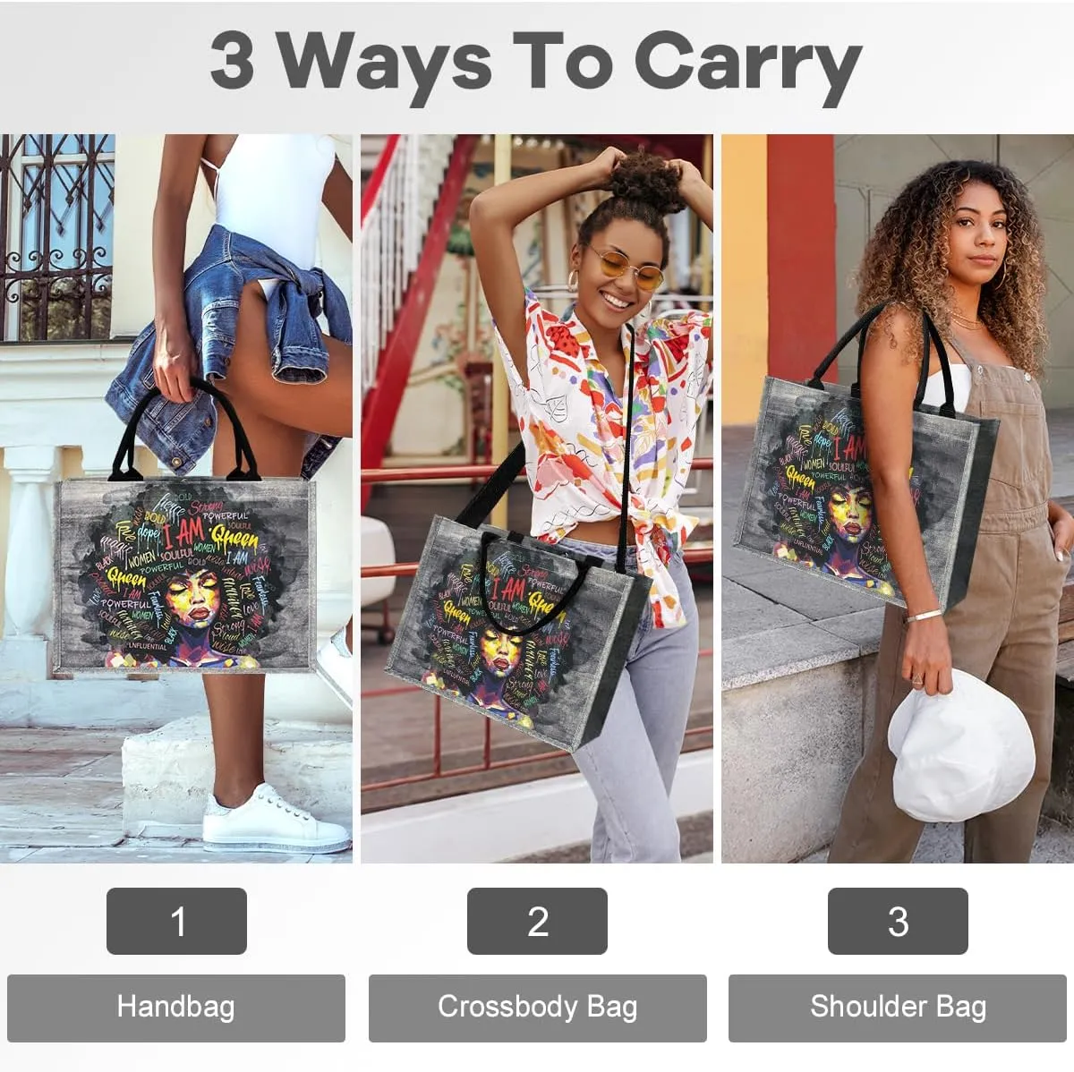 African American Tote Bags For Women with Adjustable Strap Black Art Shoulder Handbag For Work Beach Travel Gym