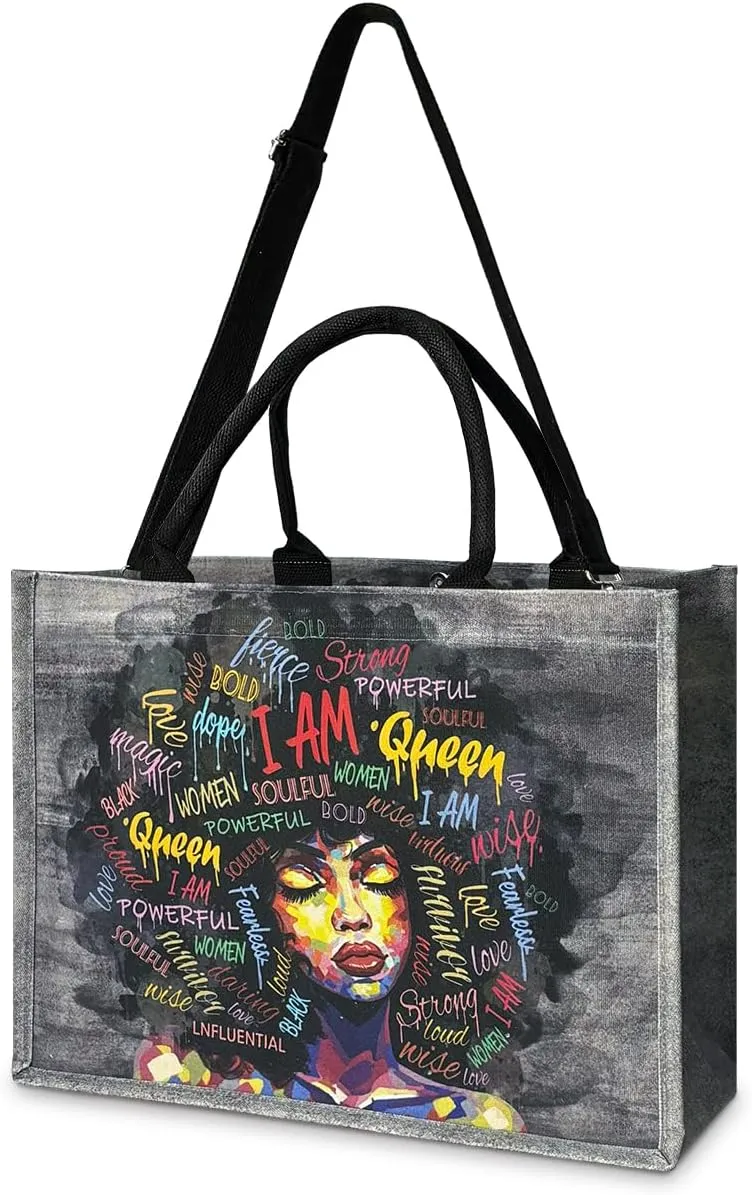 African American Tote Bags For Women with Adjustable Strap Black Art Shoulder Handbag For Work Beach Travel Gym