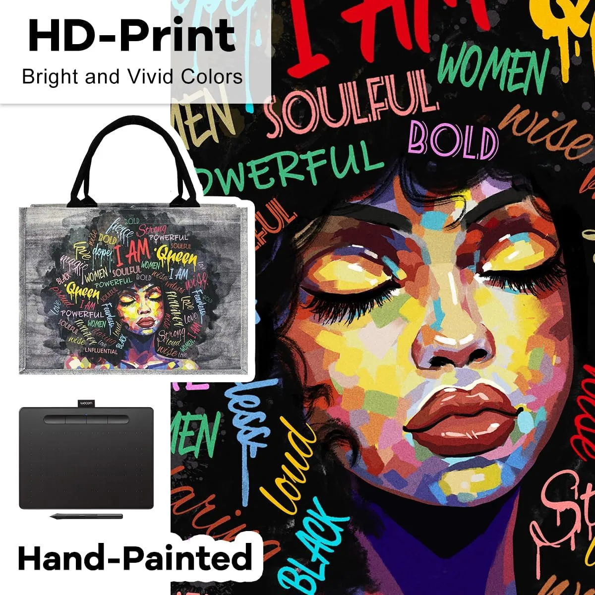 African American Tote Bags For Women with Adjustable Strap Black Art Shoulder Handbag For Work Beach Travel Gym