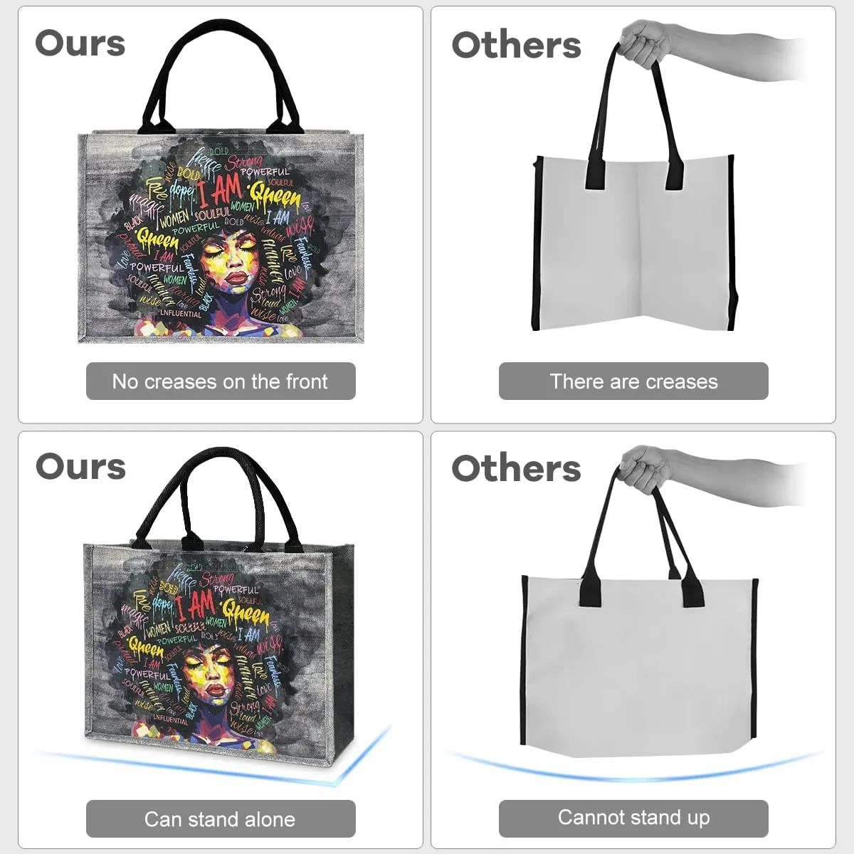 African American Tote Bags For Women with Adjustable Strap Black Art Shoulder Handbag For Work Beach Travel Gym