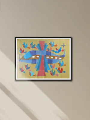 Airplane and Birds in Gond by Gareeba Singh Tekam