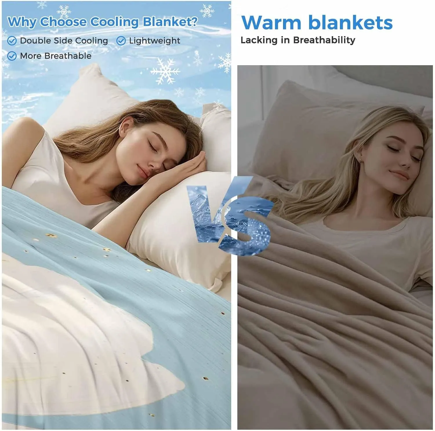 ALAGEO White Floral Gold Pollen Cooling Blankets for Hot Sleepers, Summer Blanket for Night Sweats, Lightweight Breathable Ice Cold Blanket for Bed Couch Sofa, 60x80inch, Light Blue