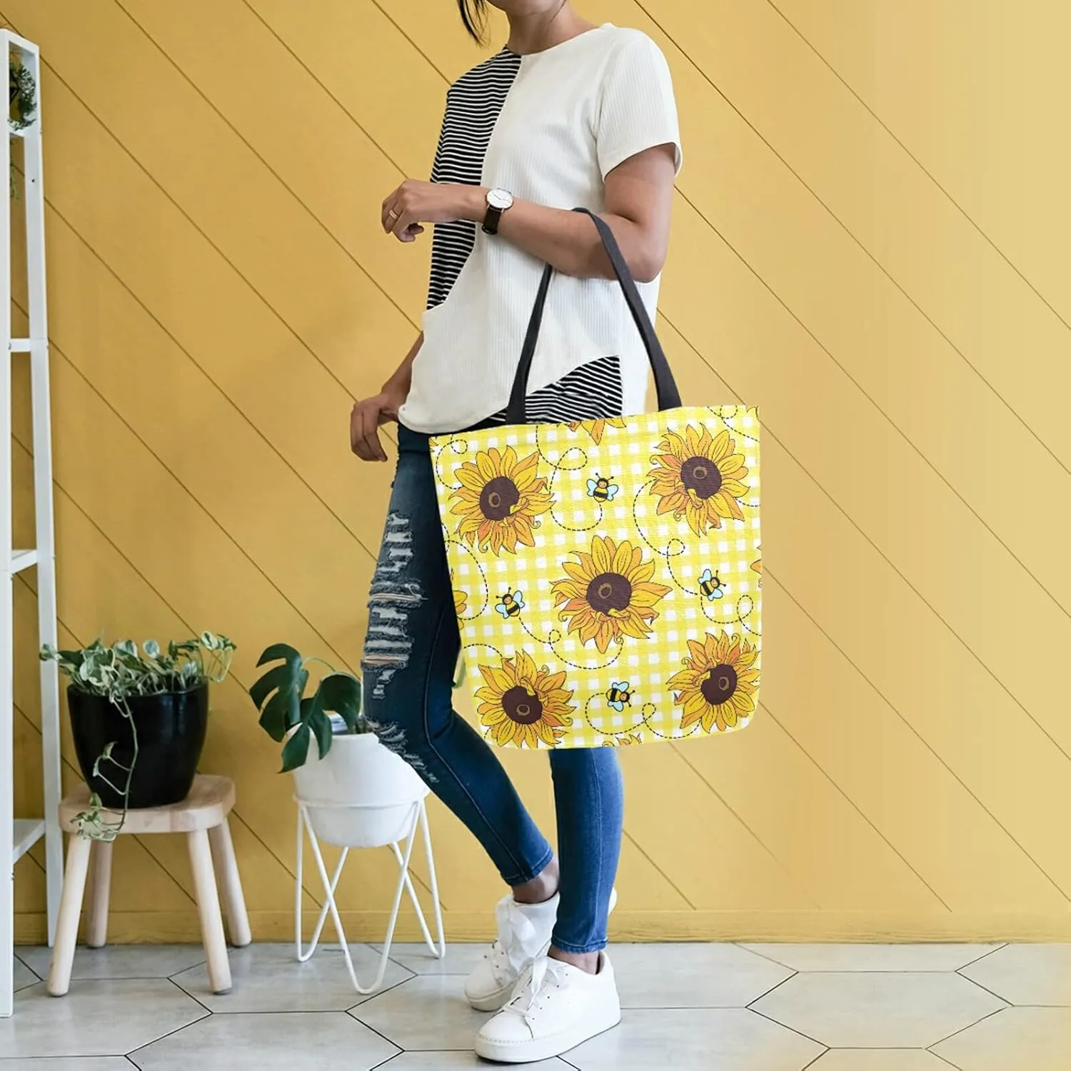 ALAZA Canvas Tote Bag Large Women Casual Shoulder Bag Handbag For Outdoors Holiday Weekender Travel