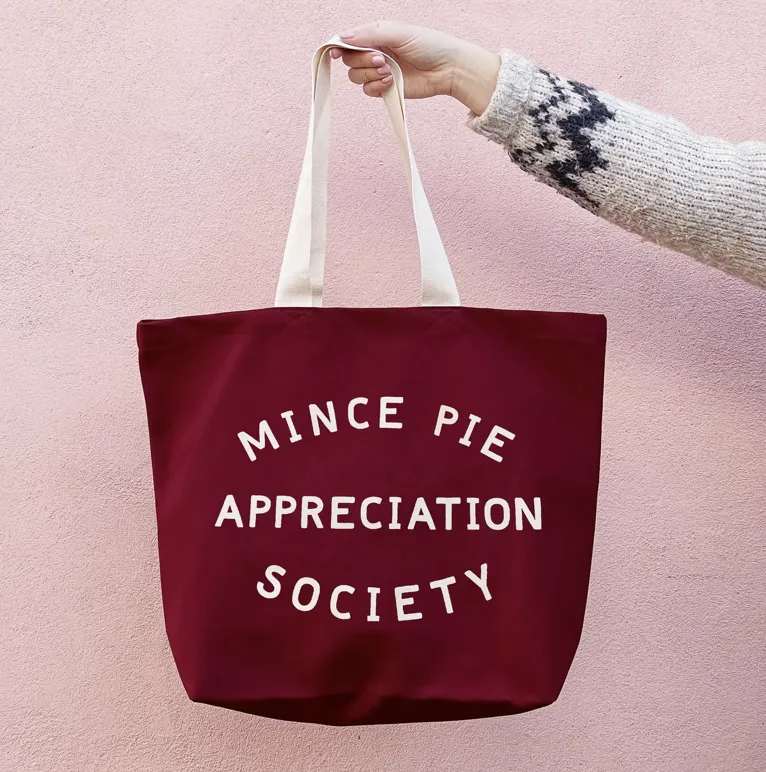 Alphabet Bags Canvas Tote Bag - Mince Pie Appreciation Society  - Burgundy