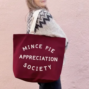 Alphabet Bags Canvas Tote Bag - Mince Pie Appreciation Society  - Burgundy
