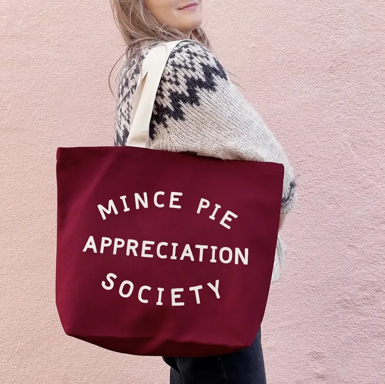 Alphabet Bags Canvas Tote Bag - Mince Pie Appreciation Society  - Burgundy