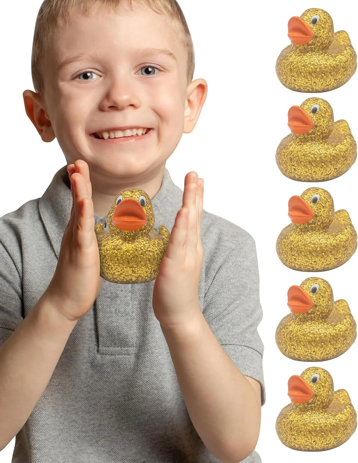 Alpi Glitter Ducks – Set of 5 Fun & Sparkly Rubber Ducks & Bath Toys - Decorative, Collectible, and Great for Parties, Gifts & Bath Time (Gold)