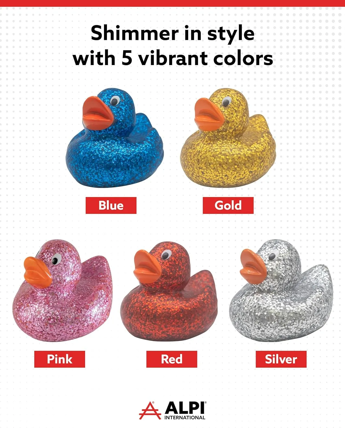 Alpi Glitter Ducks – Set of 5 Fun & Sparkly Rubber Ducks & Bath Toys - Decorative, Collectible, and Great for Parties, Gifts & Bath Time (Gold)