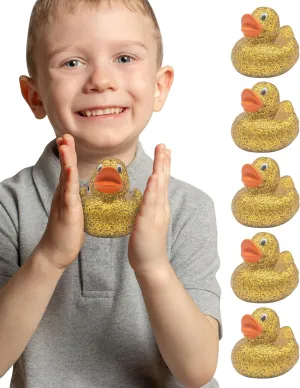 Alpi Glitter Ducks – Set of 5 Fun & Sparkly Rubber Ducks & Bath Toys - Decorative, Collectible, and Great for Parties, Gifts & Bath Time (Gold)
