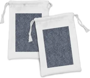 Ambesonne Dark Garden Fabric Pouch Set of 2, Abstract Flourish Nature Inspired Pattern Leaves Blossoms Print, Small Drawstring Bag for Toiletries Masks and Favors, 9" x 6", Dark Blue and Turquoise