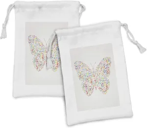 Ambesonne Music Note Fabric Pouch Set of 2, Creative Butterfly Shape Formed with Energetic Music Notes Skillful Design, Small Drawstring Bag for Toiletries Masks and Favors, 9" x 6", Multicolor