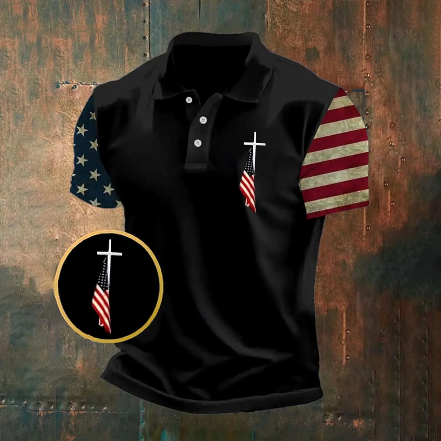 American Flag Print Shirts Loose Printed Lapel Down Polo Shirt Lightweight Quick Dry Soft Short Sleeve Patriotic Tees