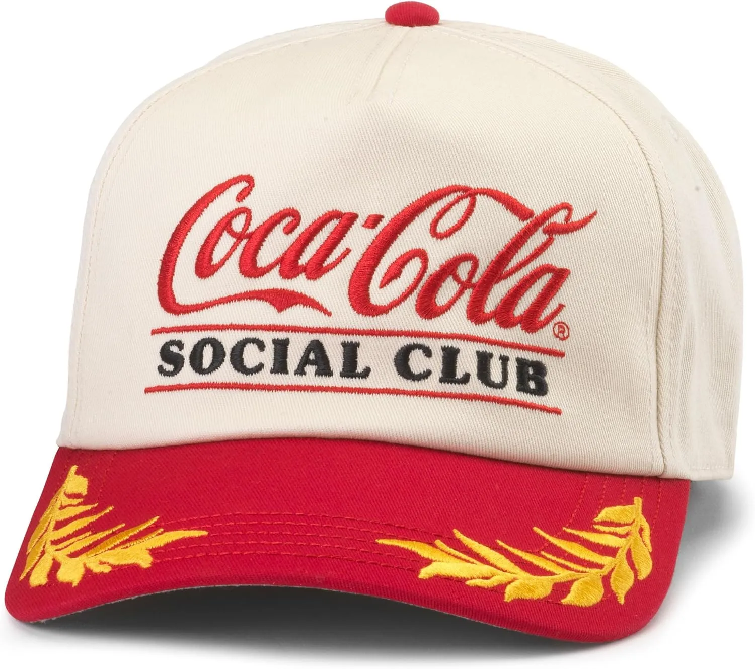 AMERICAN NEEDLE Officially Licensed Coca-Cola Hat, Coke Club Captain Cap, Adjustable Snapback, Authentic, New Ivory/Red