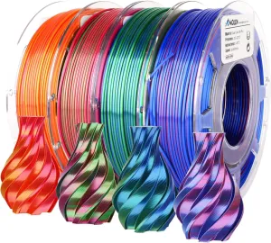 AMOLEN 3D Printer Filament Bundle, PLA Filament 1.75mm, Dual Color Filament, Silk Red Gold, Silk Blue Green, 4 Spools 200g Each
